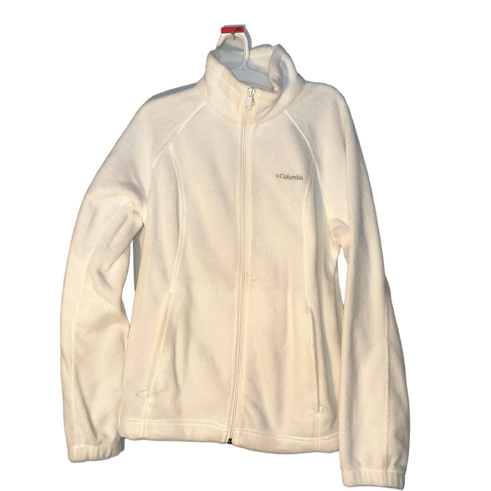 Off white columbia zip up fuzzy jacket